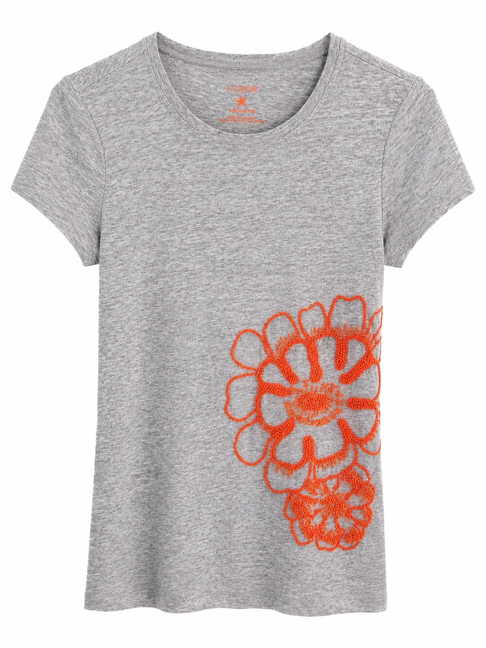 J. Crew Heather Gray Short Sleeve Tee with Orange Floral Applique